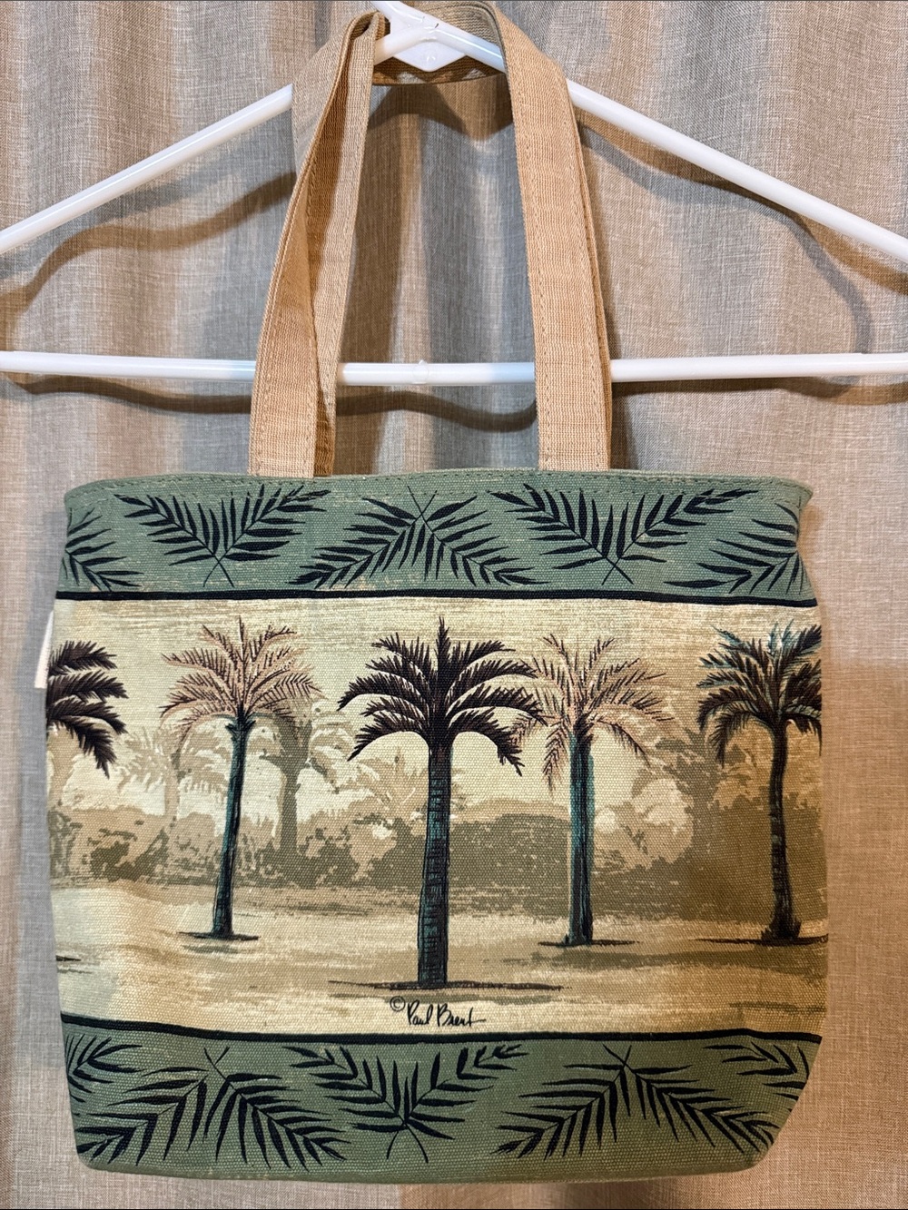Paul Brent tropical palm tree beaded canvas tote